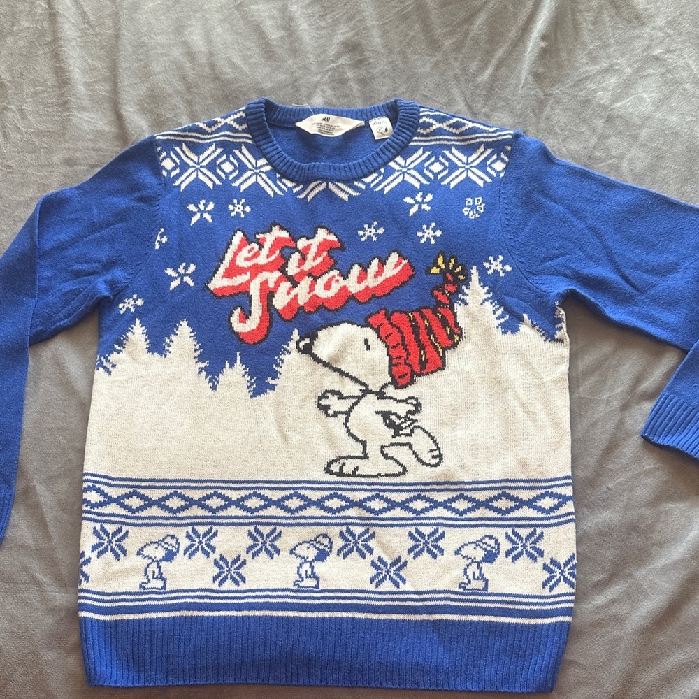 H&M Blue and White Snoopy Holiday Sweater